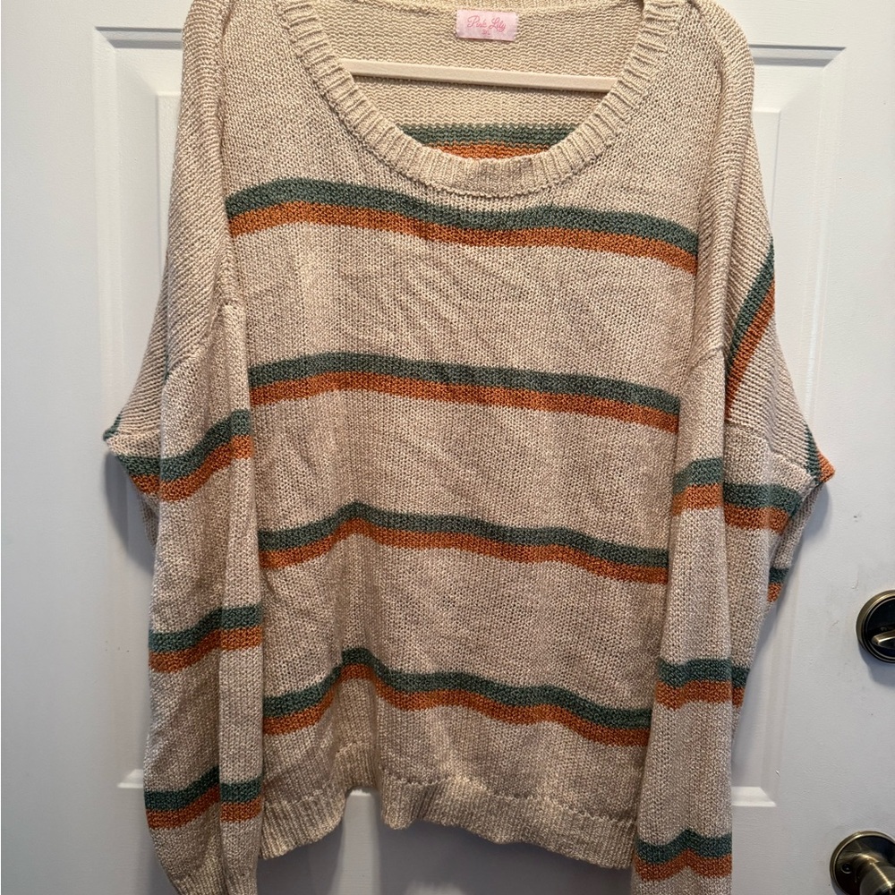 Pink Lily Striped Beige Sweater